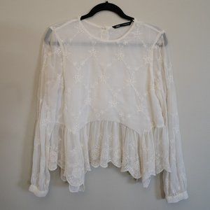 Zara Embroidered Sheer Blouse